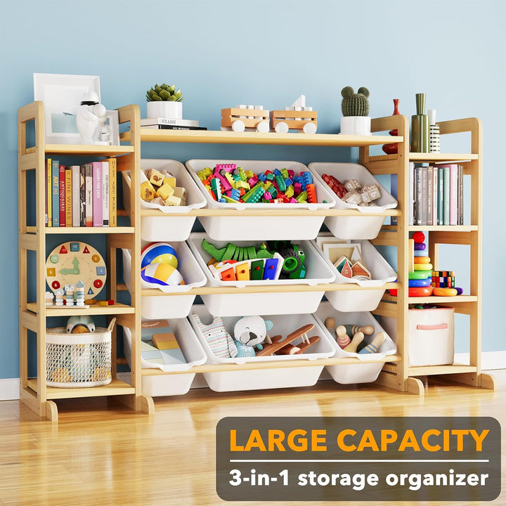 SpaceAid Grosser Spielzeug-Organizer, 9 Regale, 9 Behälter, Spielzeug-Organizer, Bücherregal, Kinder