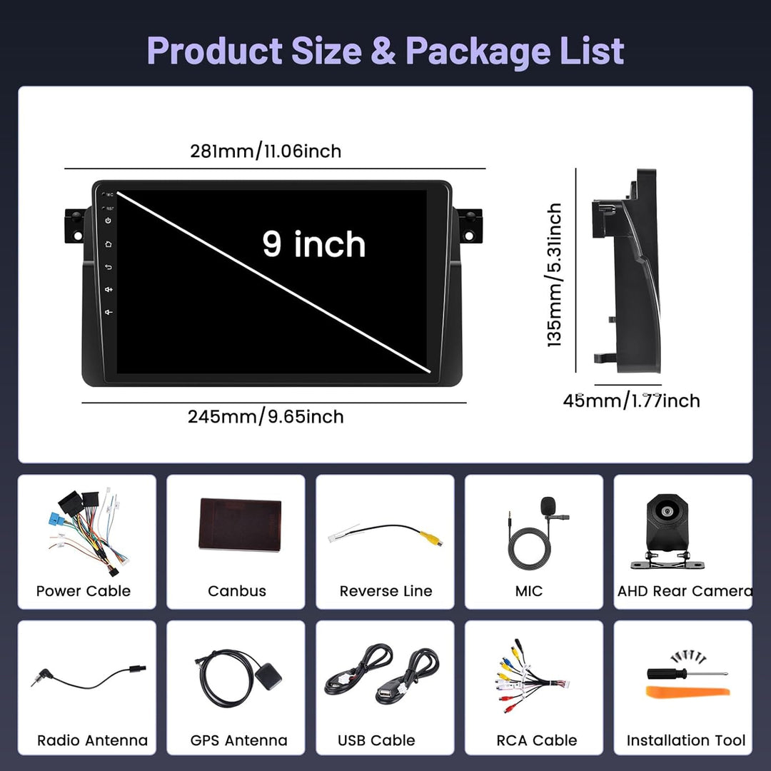 Hikity 5G WiFi 4+64G Android Autoradio für BMW E46 1998-2006, 9-Zoll-IPS-Touchscreen mit Wireless Ca