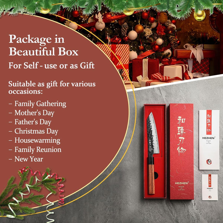 HEZHEN 15cm Kiritsuke Messer, Scharfes Kochmesser im Japanischen Stil Küchenmesser Profi, Handgeschm