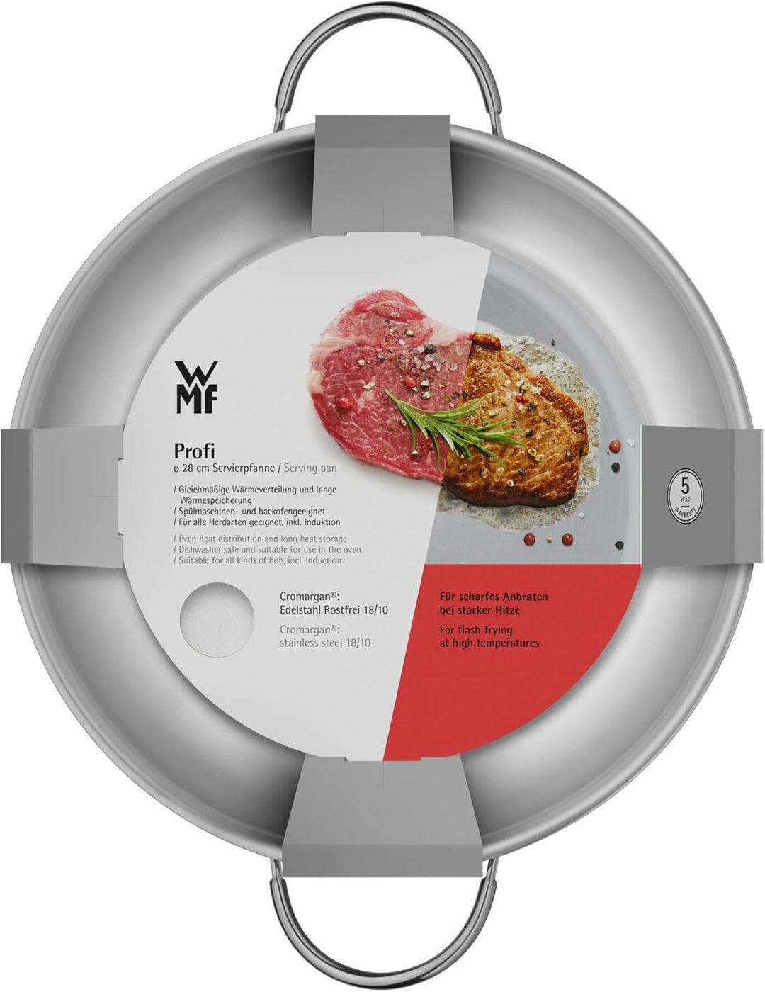 WMF Profi Servier-/ Bratpfanne 28 cm Induktion, Edelstahlpfanne unbeschichtet, Cromargan Edelstahl p