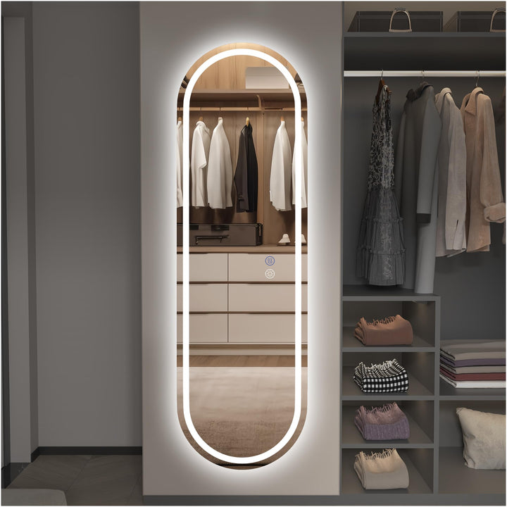 Badspiegel mit Beleuchtung,150x40 cm Spiegel Mit Beleuchtung,Oval LED Spiegel, Wandspiegel mit Dreif