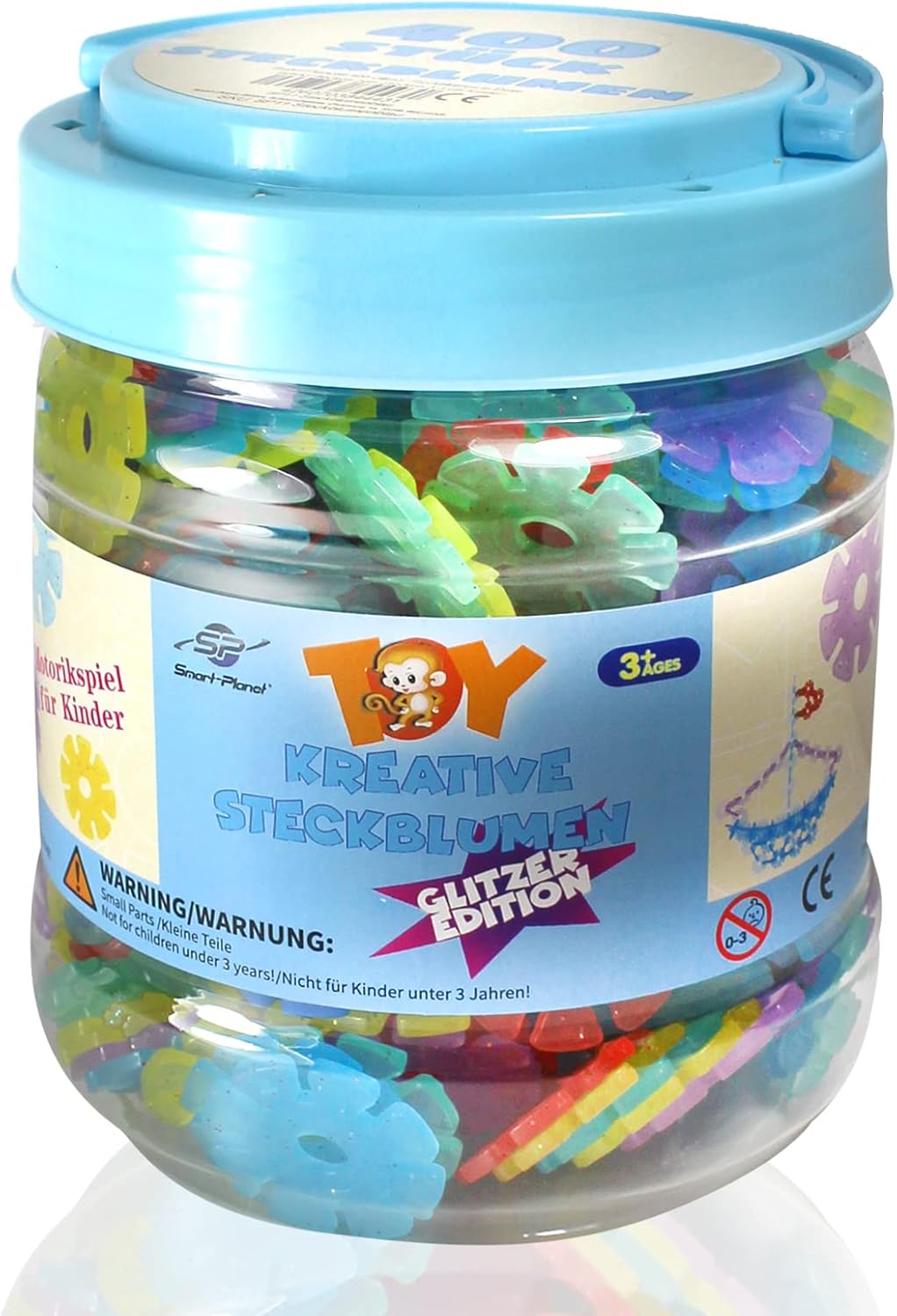 Smart-Planet 400 Glitzer Steckblumen in Dose - Schneeflocken zum Stecken 3,3 cm Kinder Montessori Sp
