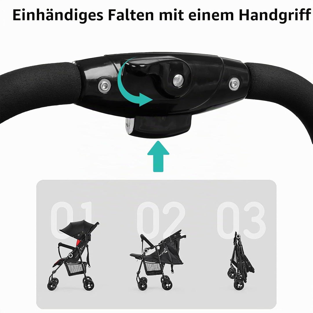 Kinderbuggy Klein Zusammenklappbar, Einhändiig Klein Zusammenklappbar, Leicht, Bis 25 kg, Buggy mit