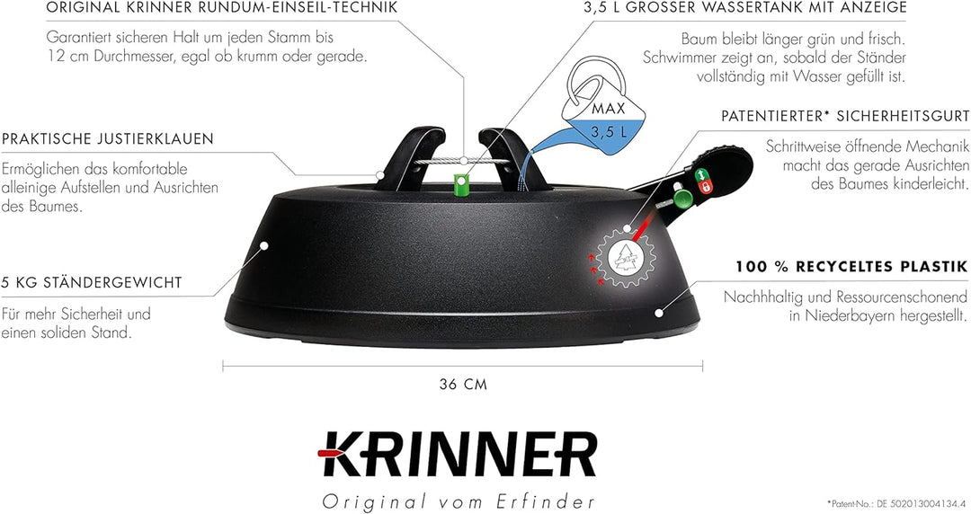 KRINNER Recycling Weihnachtsbaum Christbaumständer Green Line M Schwarz 36cm inkl. Fusspedal-und Ein