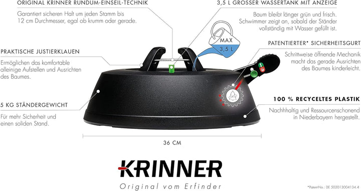 KRINNER Recycling Weihnachtsbaum Christbaumständer Green Line M Schwarz 36cm inkl. Fusspedal-und Ein