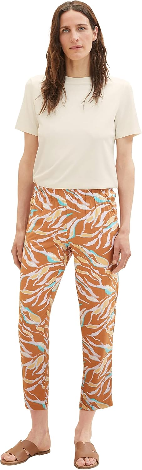 TOM TAILOR Damen Loose Fit Stoffhose 1036632 38W / 28L 31758 - Brown Abstract Leaf Design, 38W / 28L