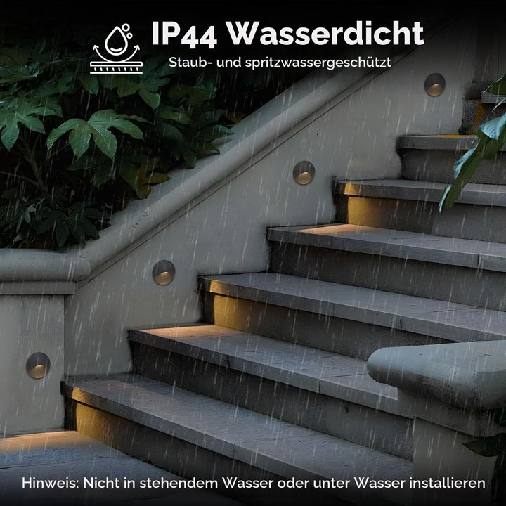 Arotelicht 4er LED Wandleuchte Warmweiss 3000K Aluminium Treppenlicht 230V Rund Einbaustrahler 3W Tr