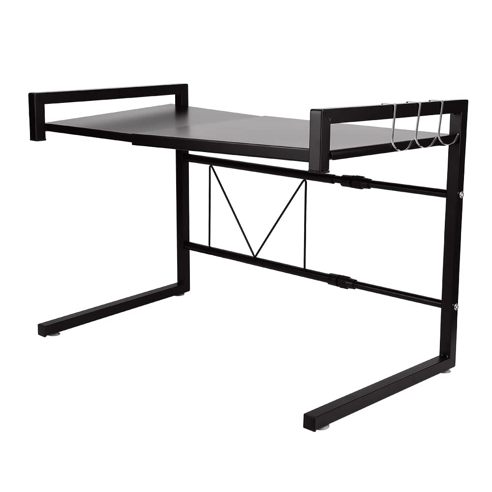 Teleskop-Küchenorganizer aus Edelstahl, Küchenregal mit 3 Haken, Verstellbereich 40-65cm (Schwarz),