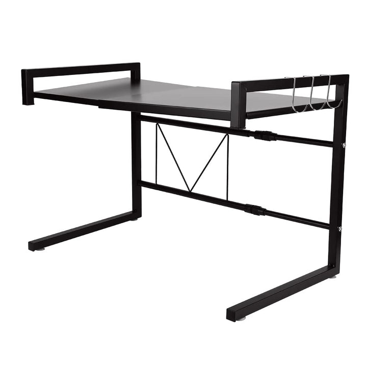 Teleskop-Küchenorganizer aus Edelstahl, Küchenregal mit 3 Haken, Verstellbereich 40-65cm (Schwarz),