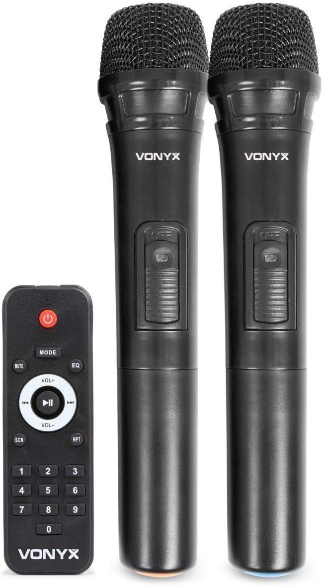 Vonyx SPJ-PA912 - Mobiler Party Lautsprecher mit Akku, 500 Watt, Karaoke Anlage mit 2 Mikrofonen, Mu