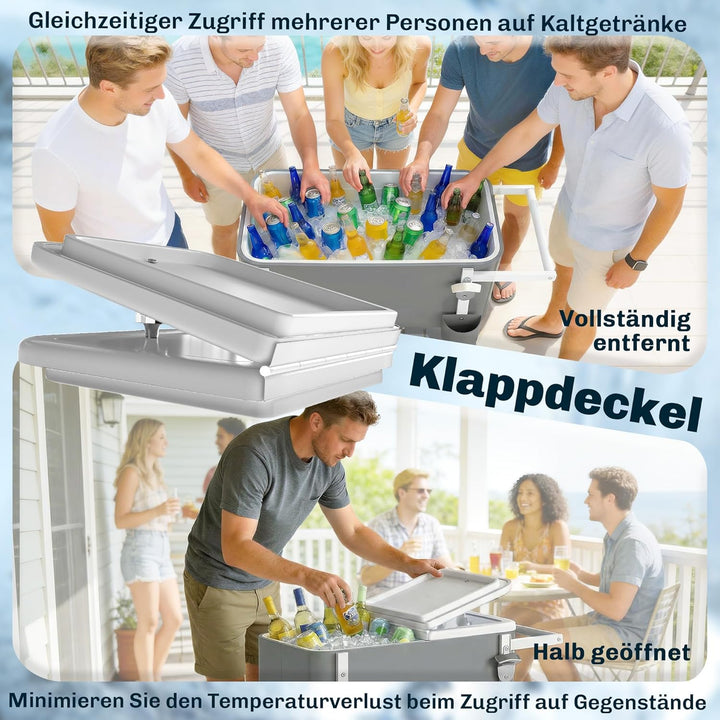 Outsunny Kühlwagen mit 56L Kapazität Servierwagen mit Rollen, Flaschenöffner, unterer Ablage, Griff