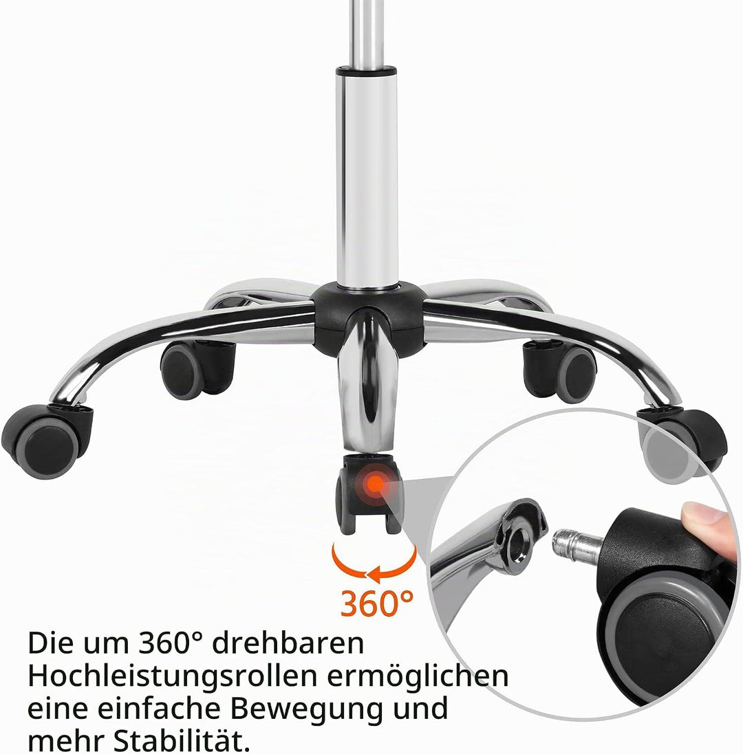 Yaheetech Rollhocker mit Rückenlehne Höhenverstellbar 46,5-61cm Drehhocker mit Rollen 360° Drehbar B