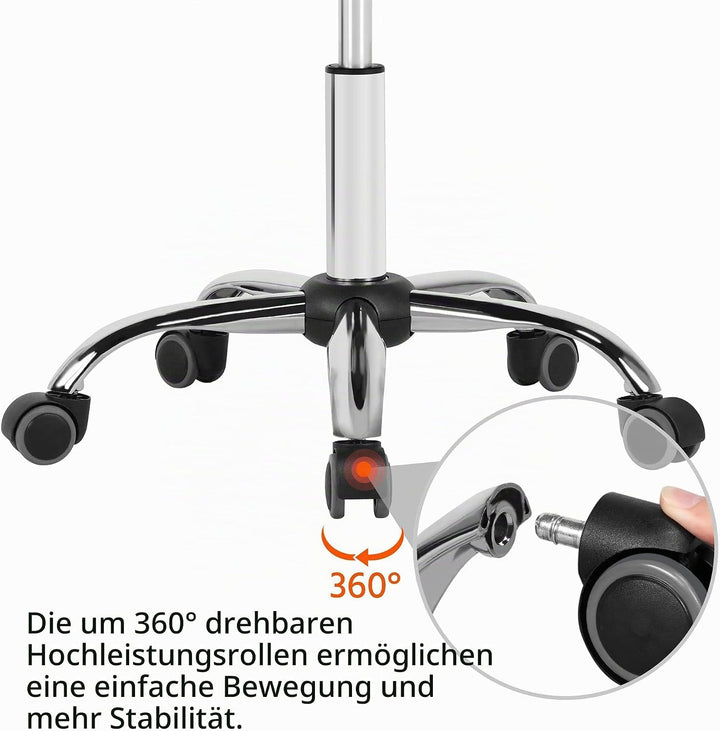 Yaheetech Rollhocker mit Rückenlehne Höhenverstellbar 46,5-61cm Drehhocker mit Rollen 360° Drehbar B