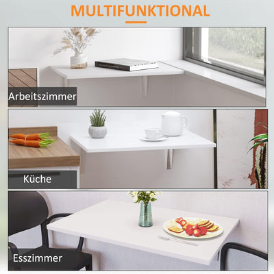 HOMCOM Wandklapptisch Wandtisch Klapptisch Esstisch Schreibtisch, MDF, Weiss, 60x40cm, Weiss