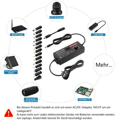 SHNITPWR Universal Netzteil 3.5-12V 8A 96W Einstellbarer Netzadapter DC 3.5V 4.5V 5V 6V 7V 8V 9V 10V