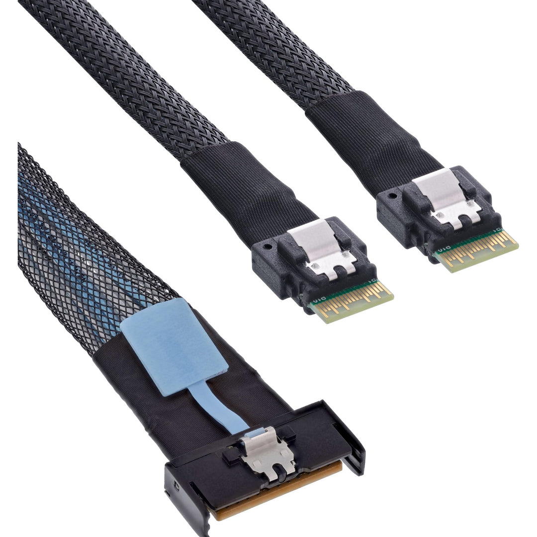 InLine MCIO Kabel, MCIO x8 Stecker zu 2x SFF-8654 4i, PCIe Gen5 NVMe SAS High-Speed Twinax Datenkabe