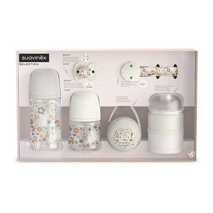 Suavinex, Neugeborenen-Geschenkset, Anti-Kolik-Flaschen-Set mit 150 ml und 270 ml + Schnuller 0/6 Mo
