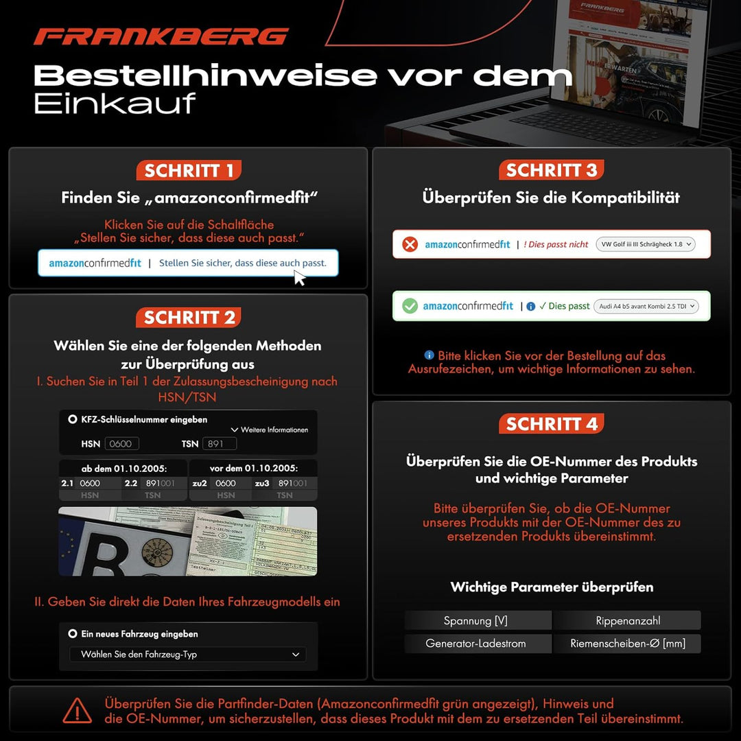 Frankberg Alternator Lichtmaschine Generator Kompatibel mit Ibiza IV 1.2TDi 2010-2012 Fabia II 1.2TD