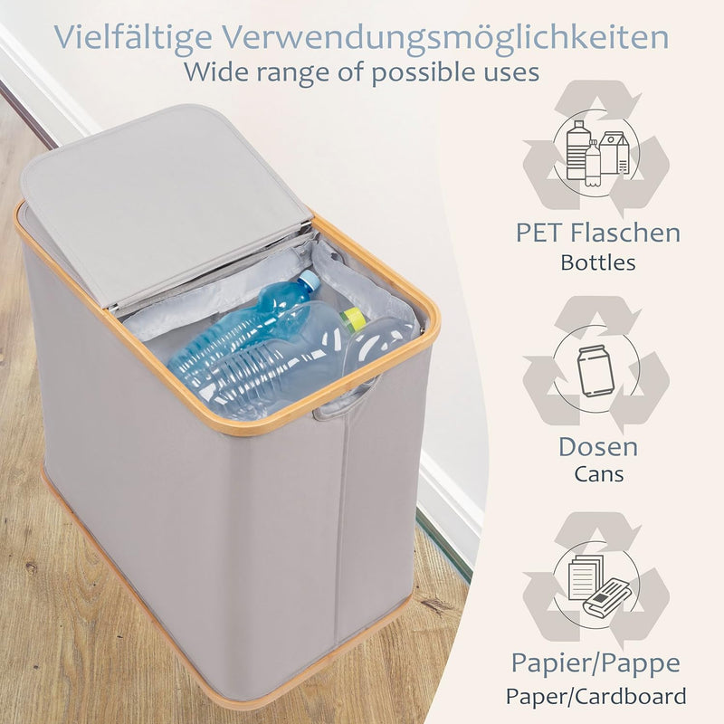 ONVAYA® Wäschekorb mit Deckel | 2 Fächer 100L | Grau | Wäschesammler fürs Badezimmer | Wäschetruhe a