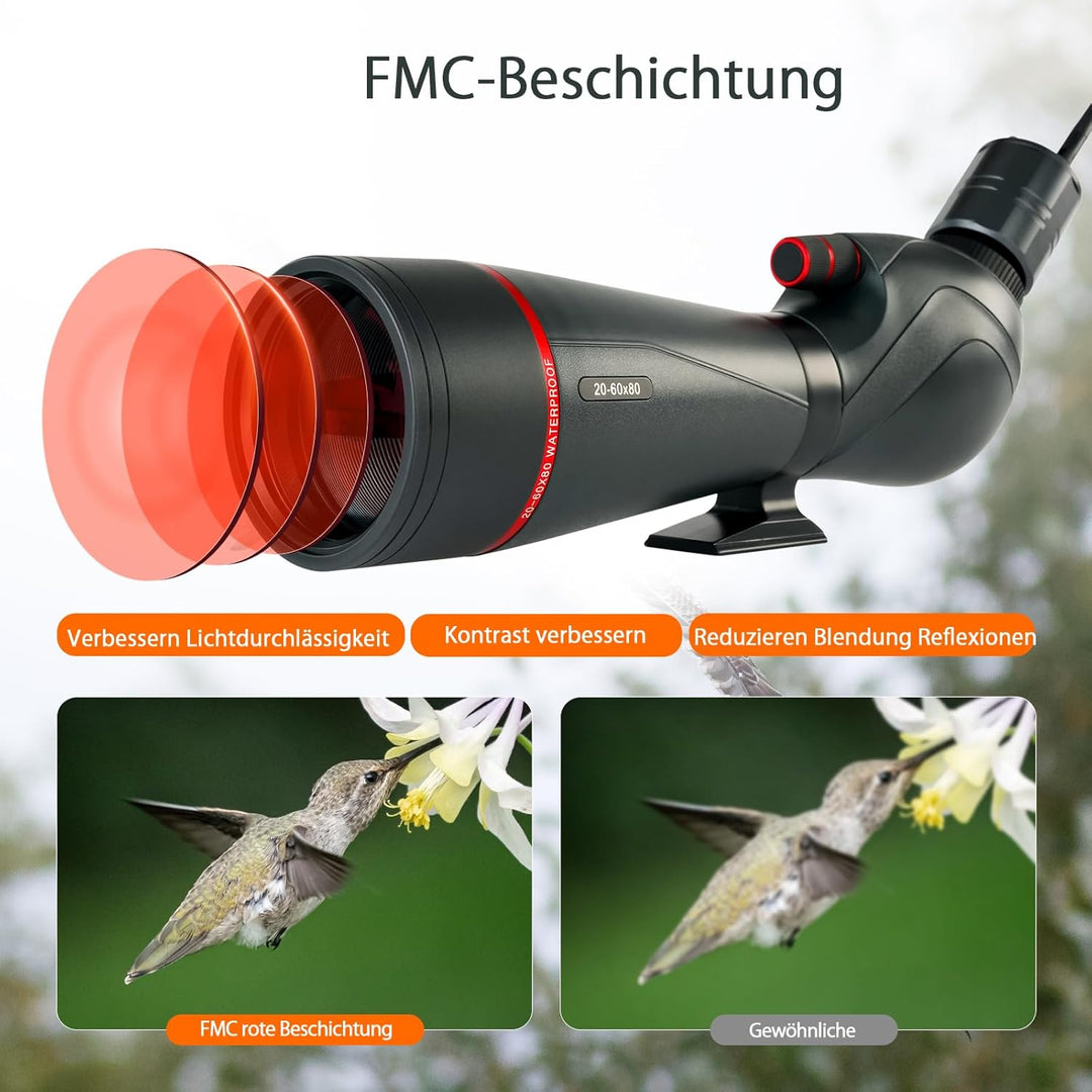 Svbony SV406 20–60x80 mm Spektiv mit SC001 WiFi Kamera, HD FMC BAK4 mit Dual Focus, 1.25'' Abnehmbar