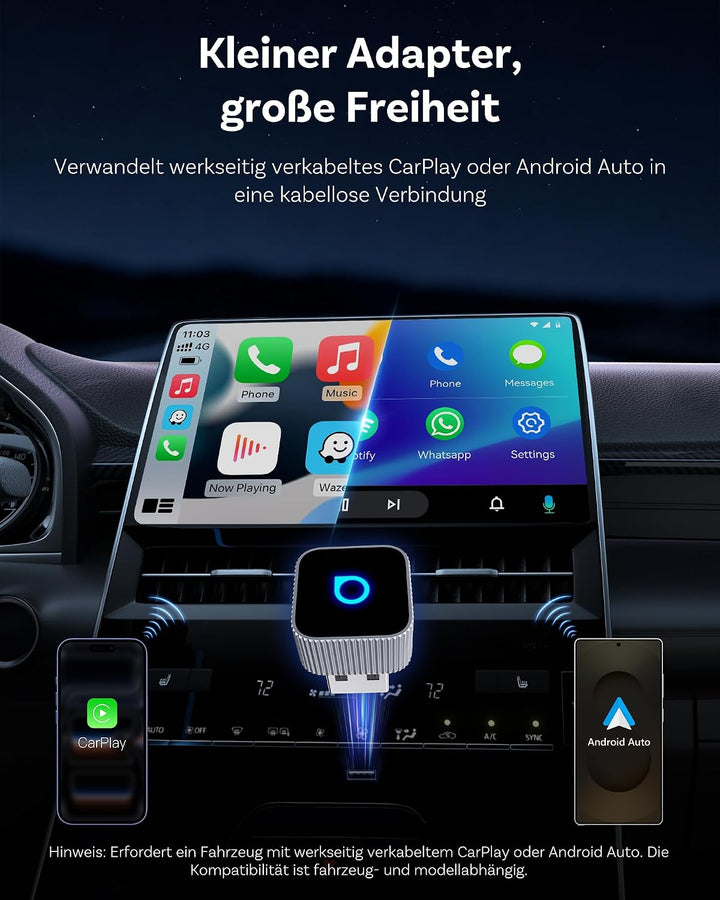 OTTOCAST MINI 3.0 Slim 2026 Upgrade Wireless CarPlay &amp; Android Auto Adapter