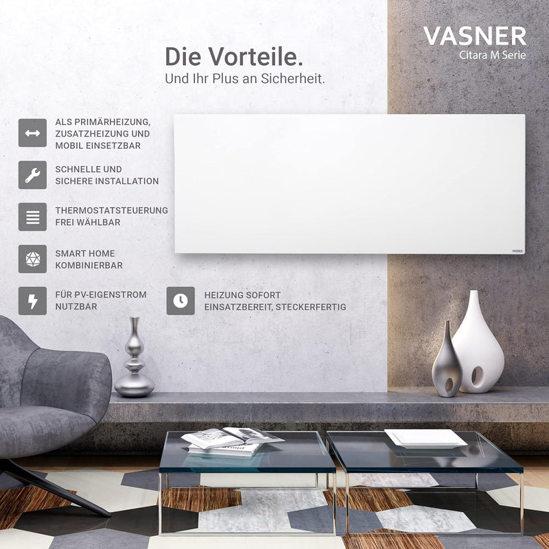 VASNER Citara M Infrarotheizung – Infrarot Elektroheizung Metall weiss Wandheizung Deckenheizung IP4