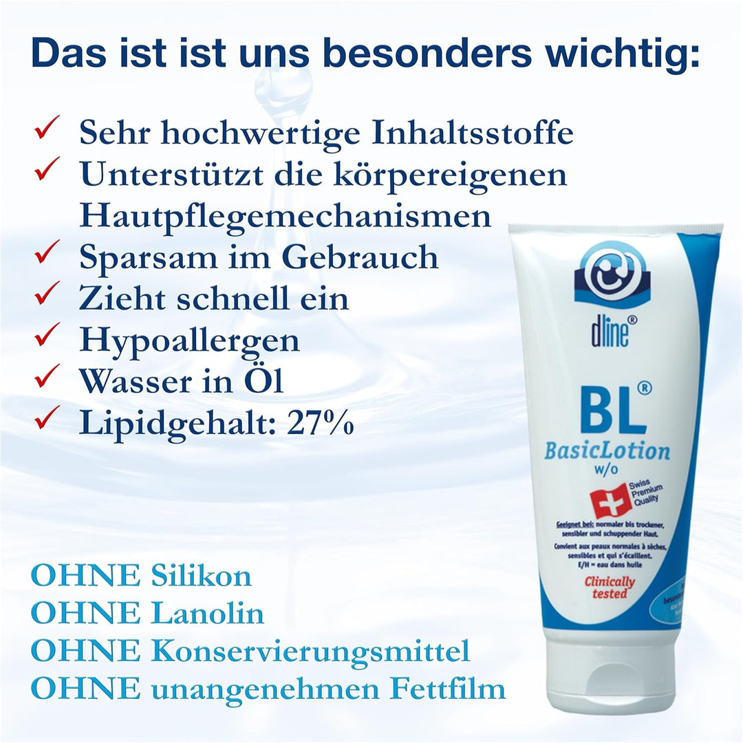dline BL-BasicLotion Bodylotion vom Pflegeprofi | 200ml Tube | Feuchtigkeitscreme Gesichtscreme Körp