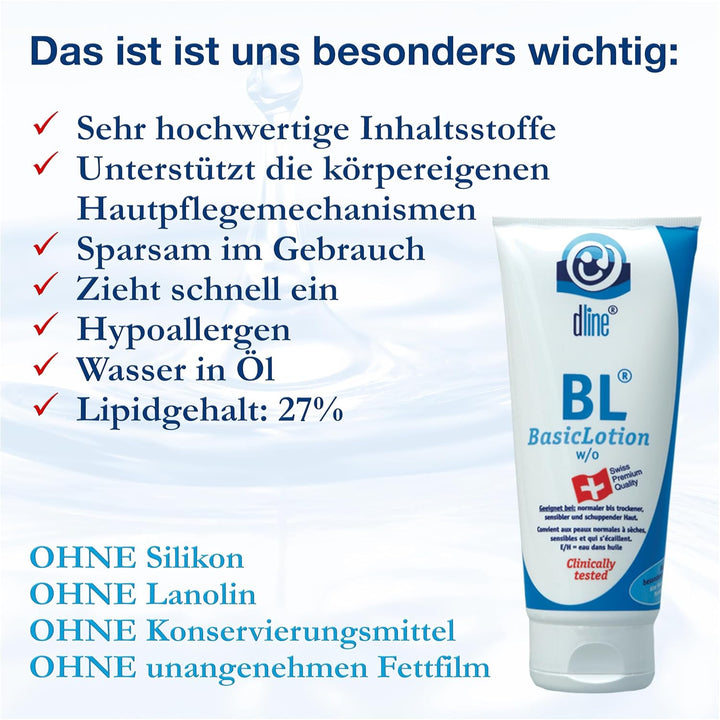 dline BL-BasicLotion Bodylotion vom Pflegeprofi | 200ml Tube | Feuchtigkeitscreme Gesichtscreme Körp