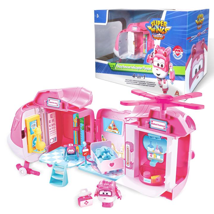 Super Wings EU770840 - Dizzy Rescue Helicopter Playset, ca. 18 cm grosse verwandelbare Spiel-Figur m