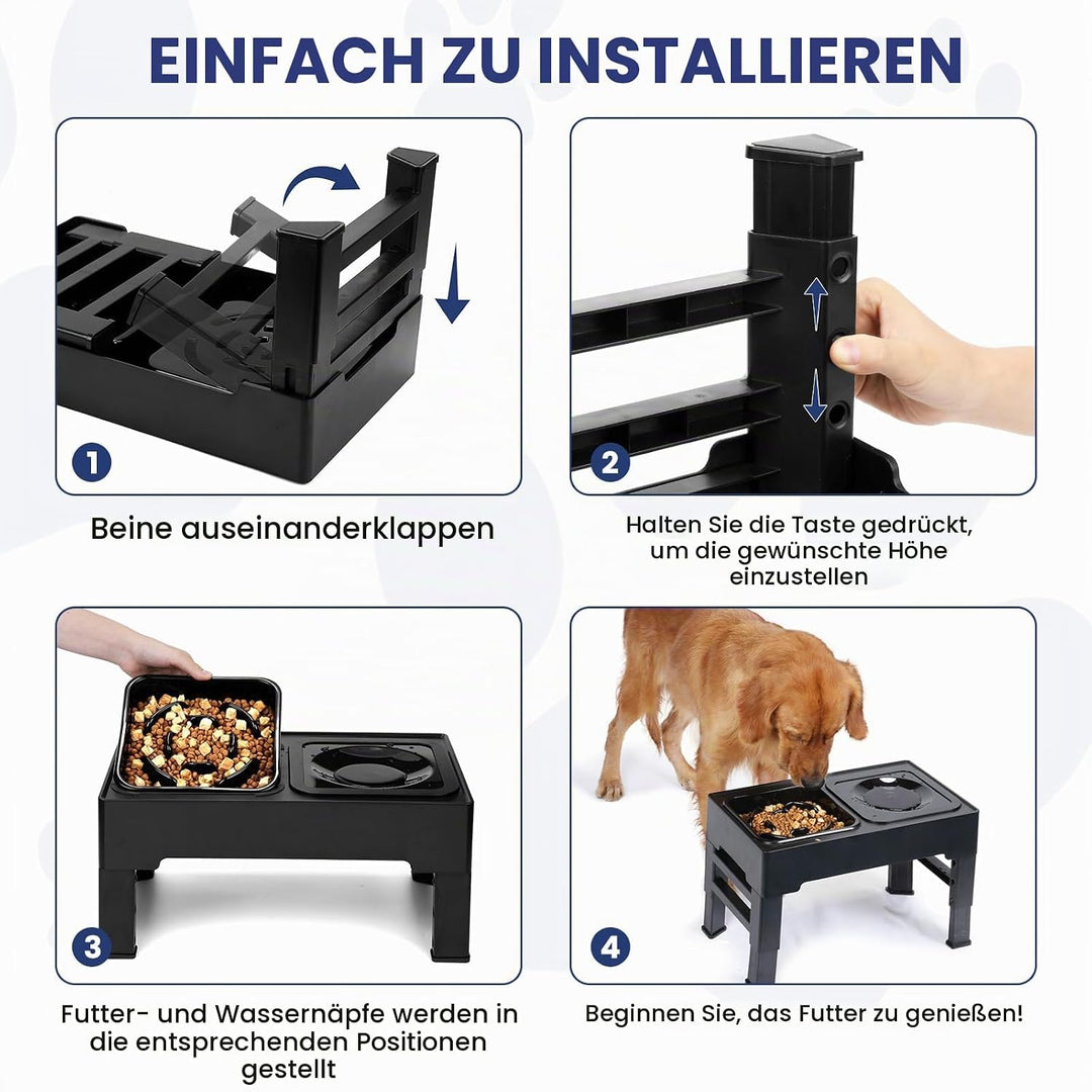 PETTOM Hundenapf Erhöht, Futterstation Hund Höhenverstellbar, Futternapf Hund Erhöht mit Auslaufsich