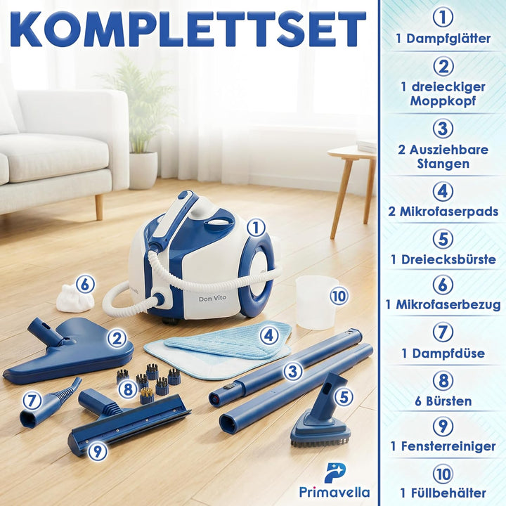 Primavella Dampfreiniger Don Vito – Leistungsstarker Steam Cleaner für Boden, Polstermöbel & Bad – R
