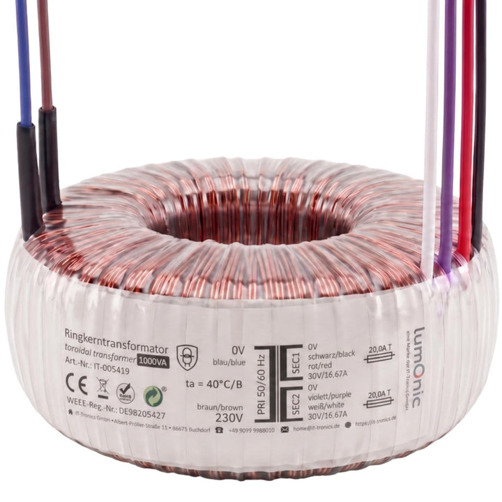 Sedlbauer Ringkerntrafo Transformator 1000VA 2x30V für Audio, Industrie, Halogen und Schienensysteme