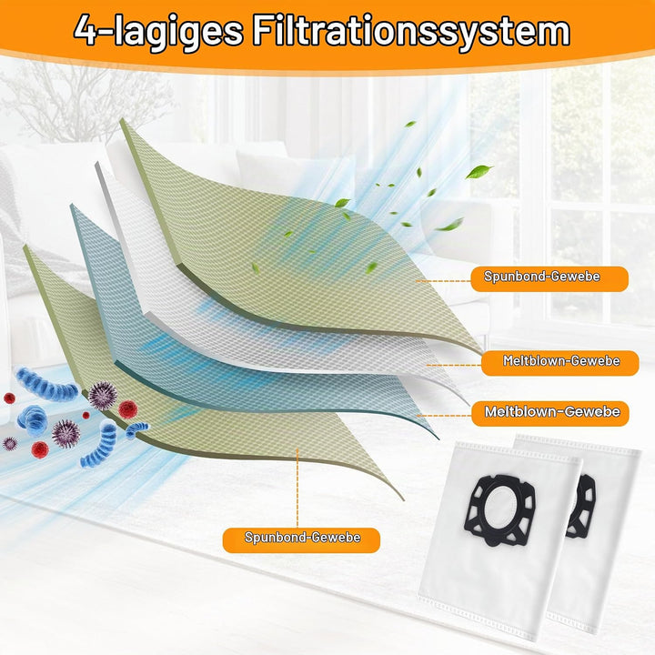 12 Staubsaugerbeutel und 2 Filter, Mit 1 bürste für Kärcher WD3 WD3 P WD2 WD 2 Plus MV2-3 KWD 1-3 SE