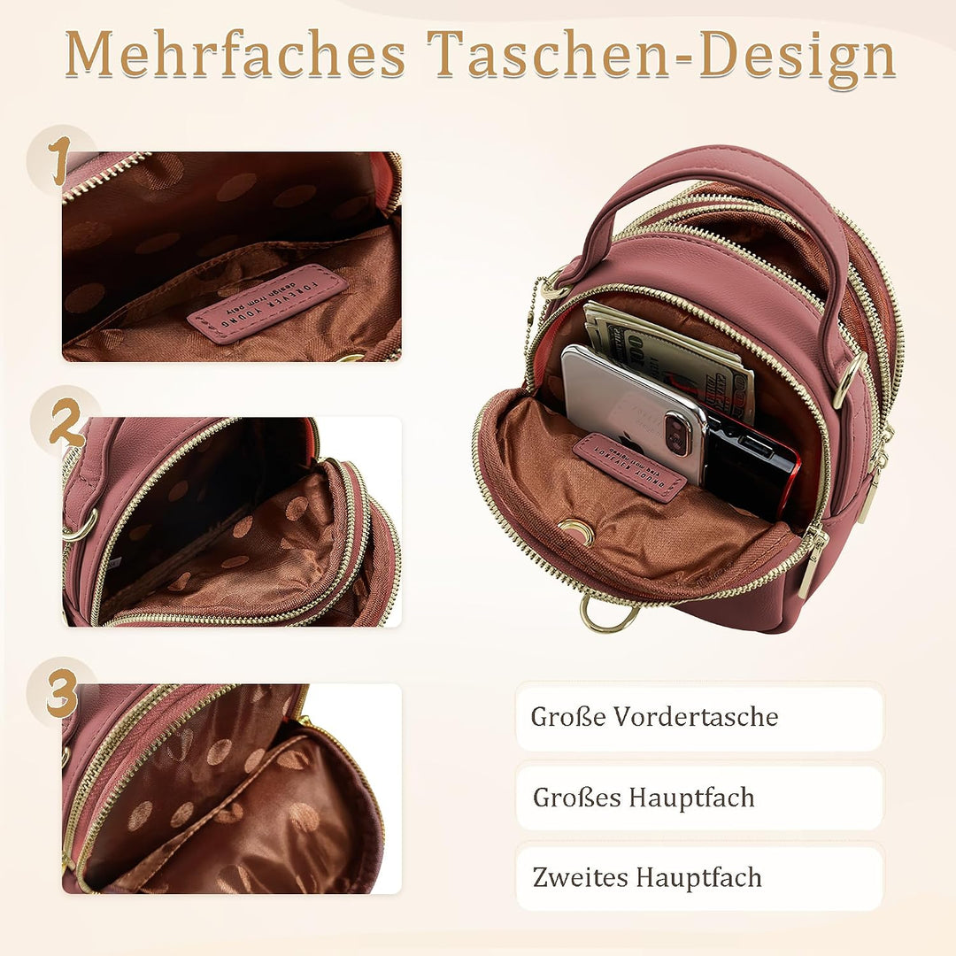 DORRISO Mini Damen Rucksack Elegant Tagesrucksack mit Kopfhörerloch Handtasche für Schule Reisen Läs