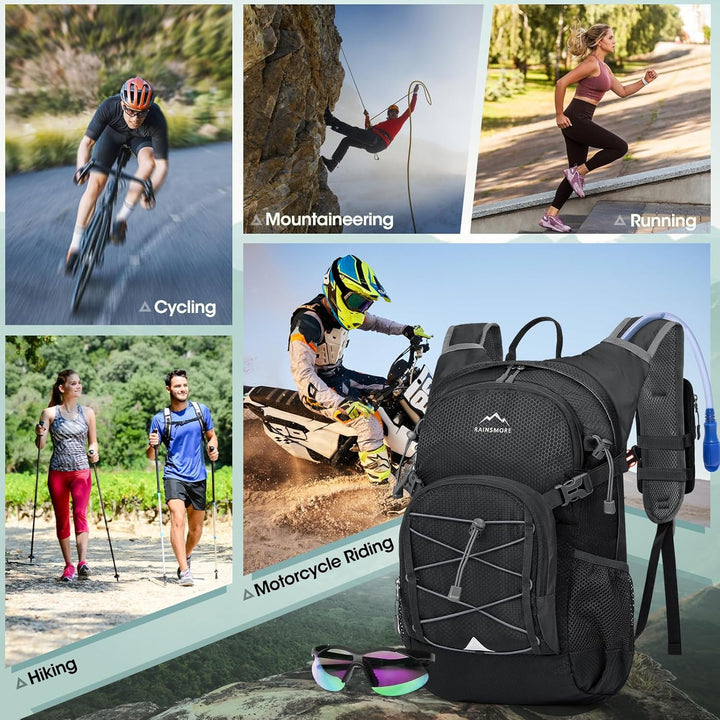 RAINSMORE Trinkrucksack mit Trinkblase 2L Leichter Isolierter 18L Wanderrucksack mit Regenschutz für