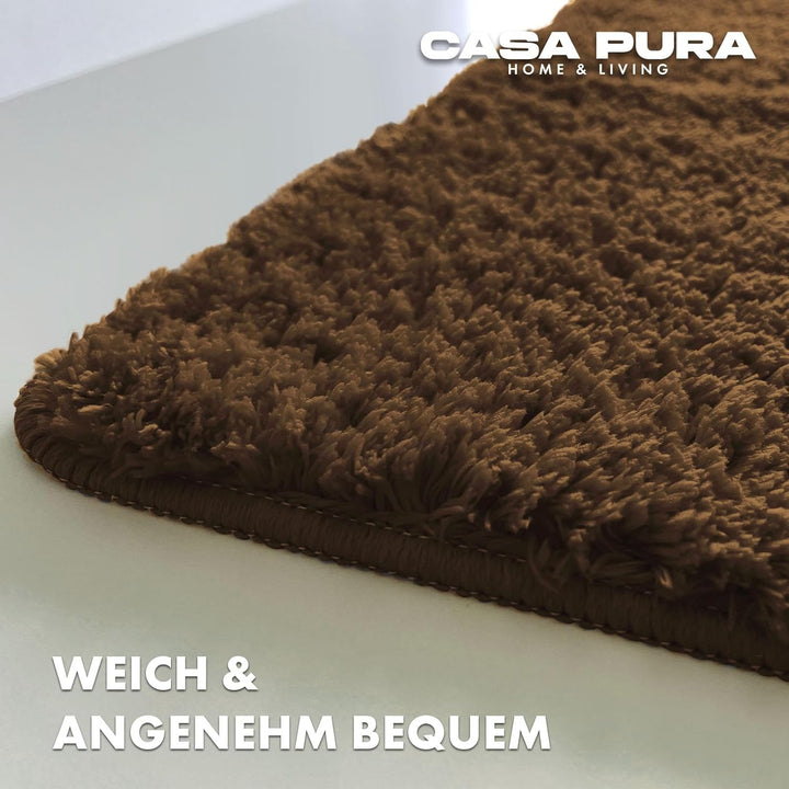 casa pura Badematte braun weicher, Flauschiger Badezimmerteppich in Shaggy Optik, Badvorleger rutsch