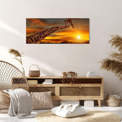 Panorama Bilder auf Leinwand 100x40cm Leinwandbild Palme Landschaft Sonne Gross Wanddeko Bild Schlaf