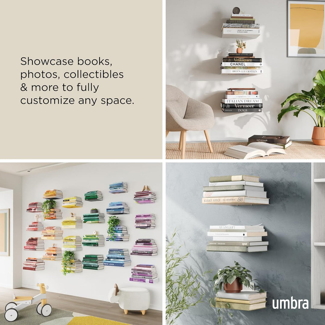 Umbra Conceal unsichtbares 3 Regalböden Bücherregal und Wandregal aus Metall, 3er-Set, Gross Gross (