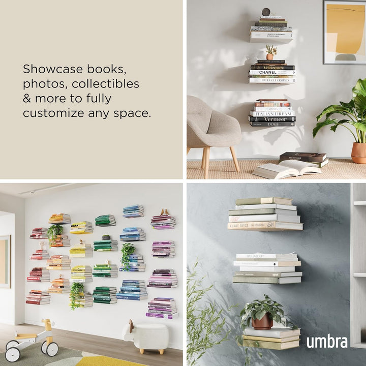 Umbra Conceal unsichtbares 3 Regalböden Bücherregal und Wandregal aus Metall, 3er-Set, Gross Gross (