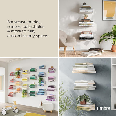 Umbra Conceal unsichtbares 3 Regalböden Bücherregal und Wandregal aus Metall, 3er-Set, Gross Gross (