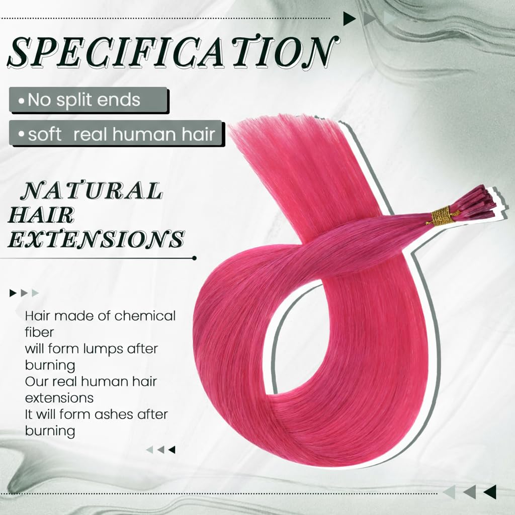 RUNATURE 40cm I Tip Human Hair Extensions Keratin Hot Pink Itips Hair Extensions Human Hair Rosa Sti