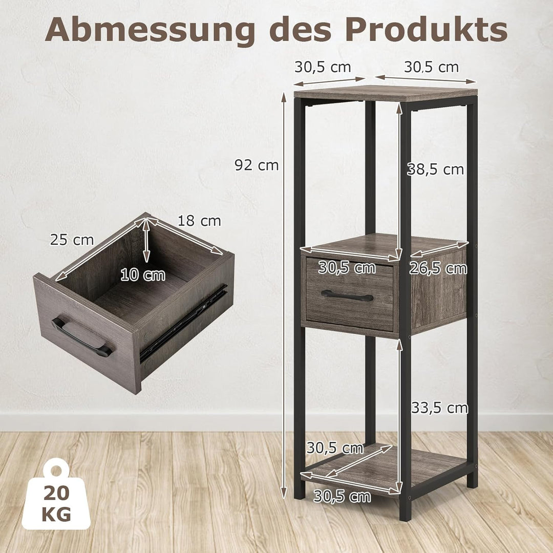 COSTWAY 3 Etagen Metall Pflanzenständer, 60 kg, Blumenständer mit Schublade & Kippschutz, Pflanzentr