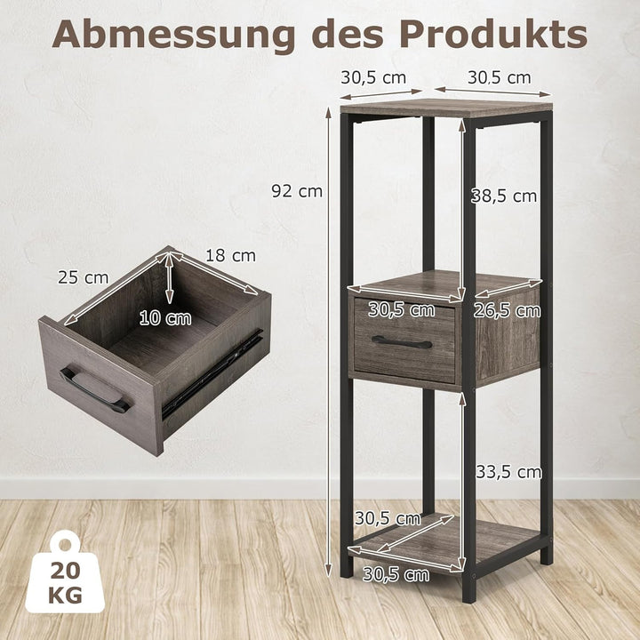 COSTWAY 3 Etagen Metall Pflanzenständer, 60 kg, Blumenständer mit Schublade & Kippschutz, Pflanzentr