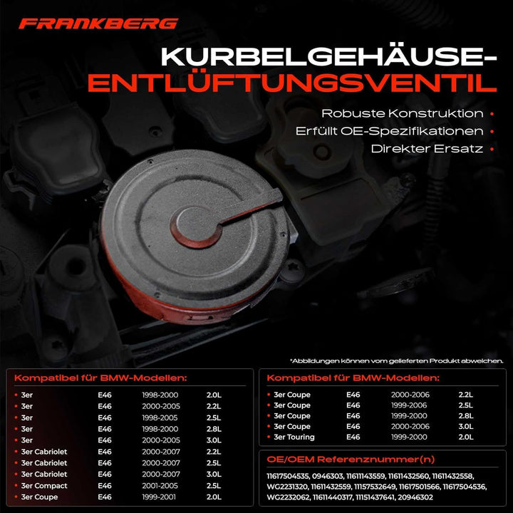 Frankberg Reparatursatz Kurbelgehäuseentlüftung Kompatibel mit 3er E46 320 323 325 328 330 1998-2005