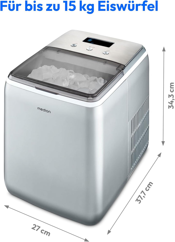 MEDION Eiswürfelmaschine (Eiswürfelgrösse klein & gross, 2,6 Liter Wassertank, kurze Produktionsdaue