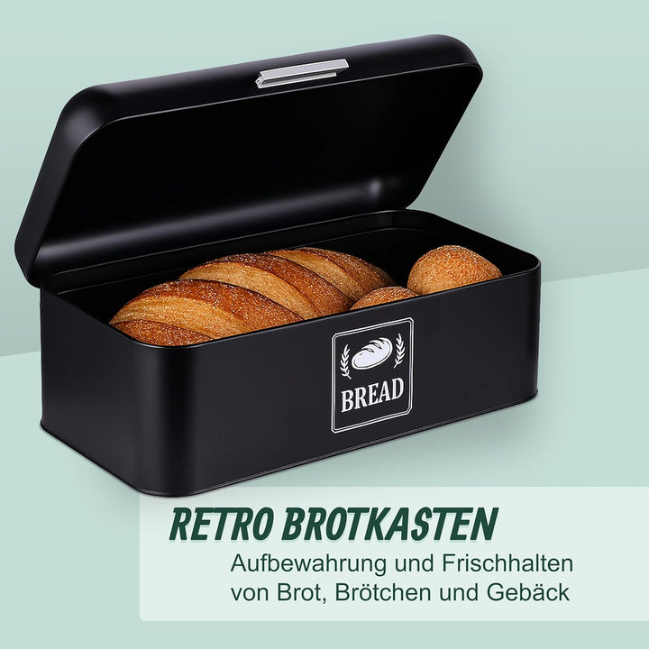 Relaxdays Brotkasten, Brotbox mit Deckel & Griff, HBT: 17x42x24 cm, Brot aufbewahren, Brotkiste Retr