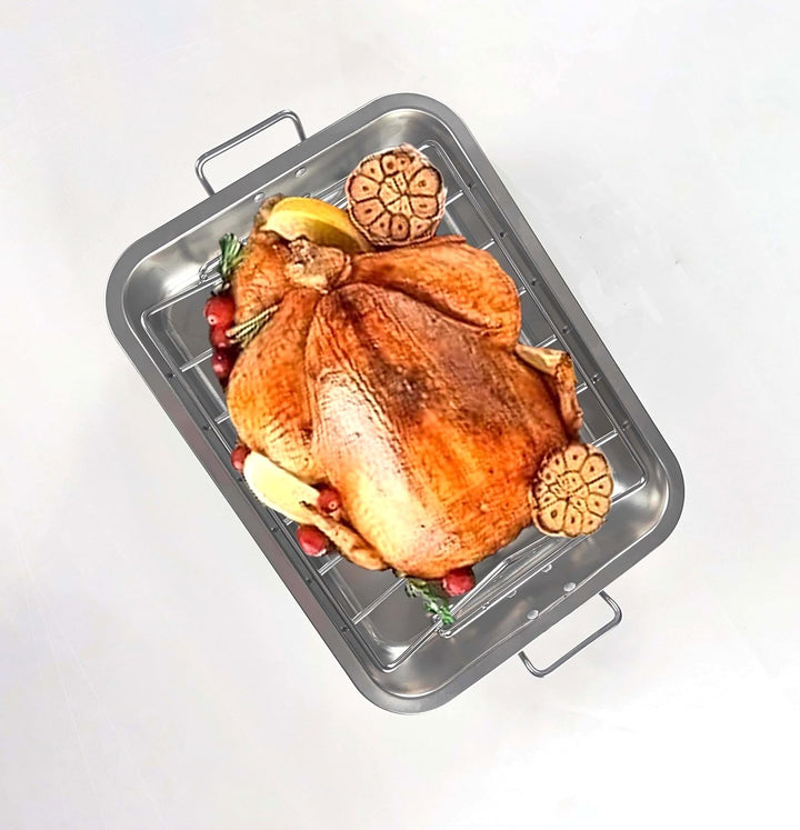 16" Premium Edelstahl-Bratform-Set mit Back- & V-förmigen Rosten – Robust, Gesund & Spülmaschinengee