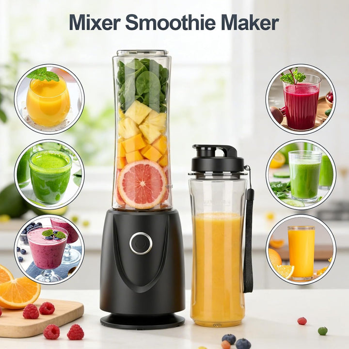 OMMO Mixer Smoothie Maker, 500W Mini Standmixer mit 2x500ml Flaschen BPA Frei Tritan, Tragbarer Blen