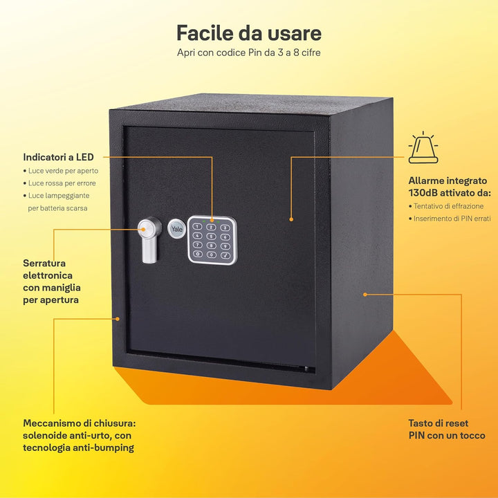 Yale Elektronischer Tresor mit Alarm - Gross - YEC/390/DB2 - Standardsicherheit - Schwarz Large New