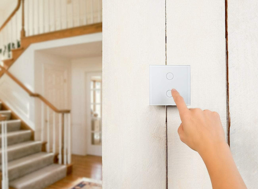 Luminea Home Control Touch Lichtschalter: 2er-Set Touch-Doppel-Lichttaster, komp. zu Alexa & Google